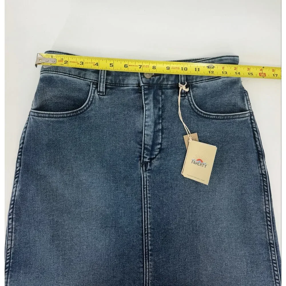 Faherty Stretch Terry Midi Skirt Riverton Denim Look A-Line NWT Size 6 Coastl
